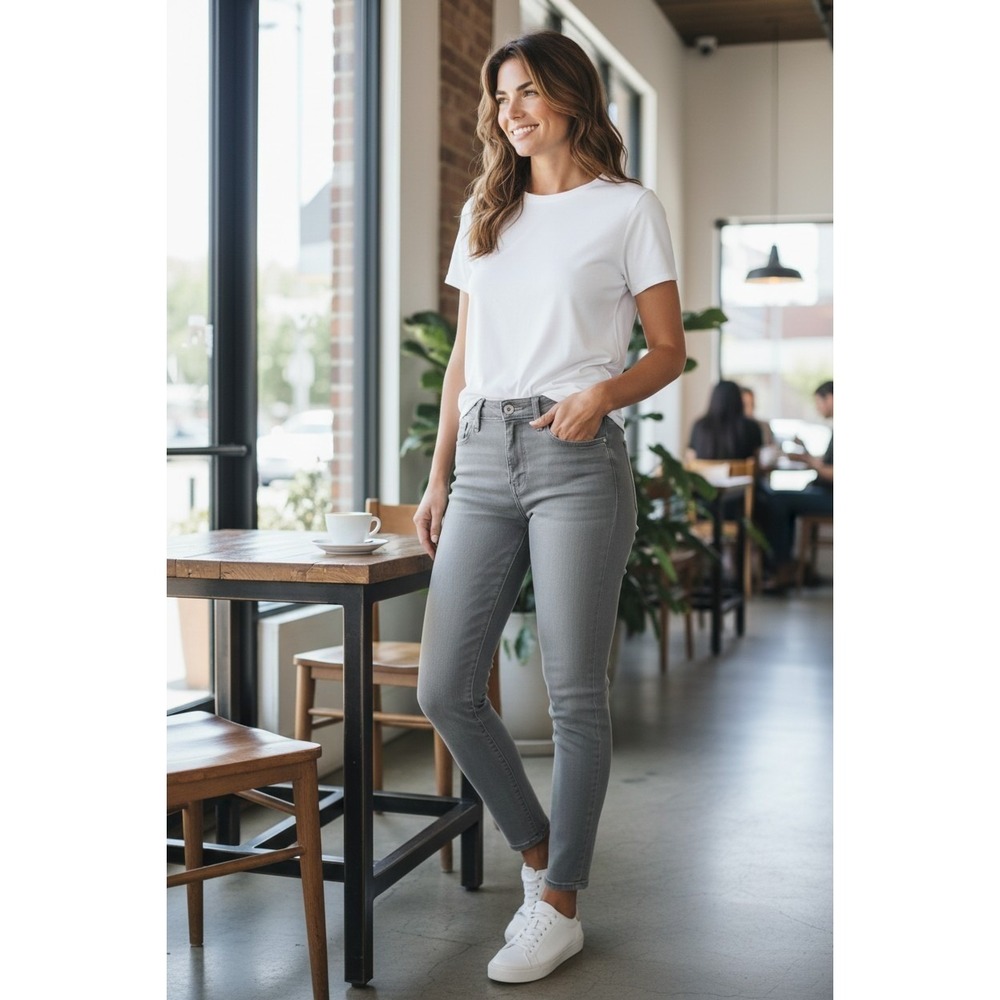 Seven7 Booty-Shaper Jeans Women Grey Mid Rise Skinny Crop MY2136GR Size 4 NWT